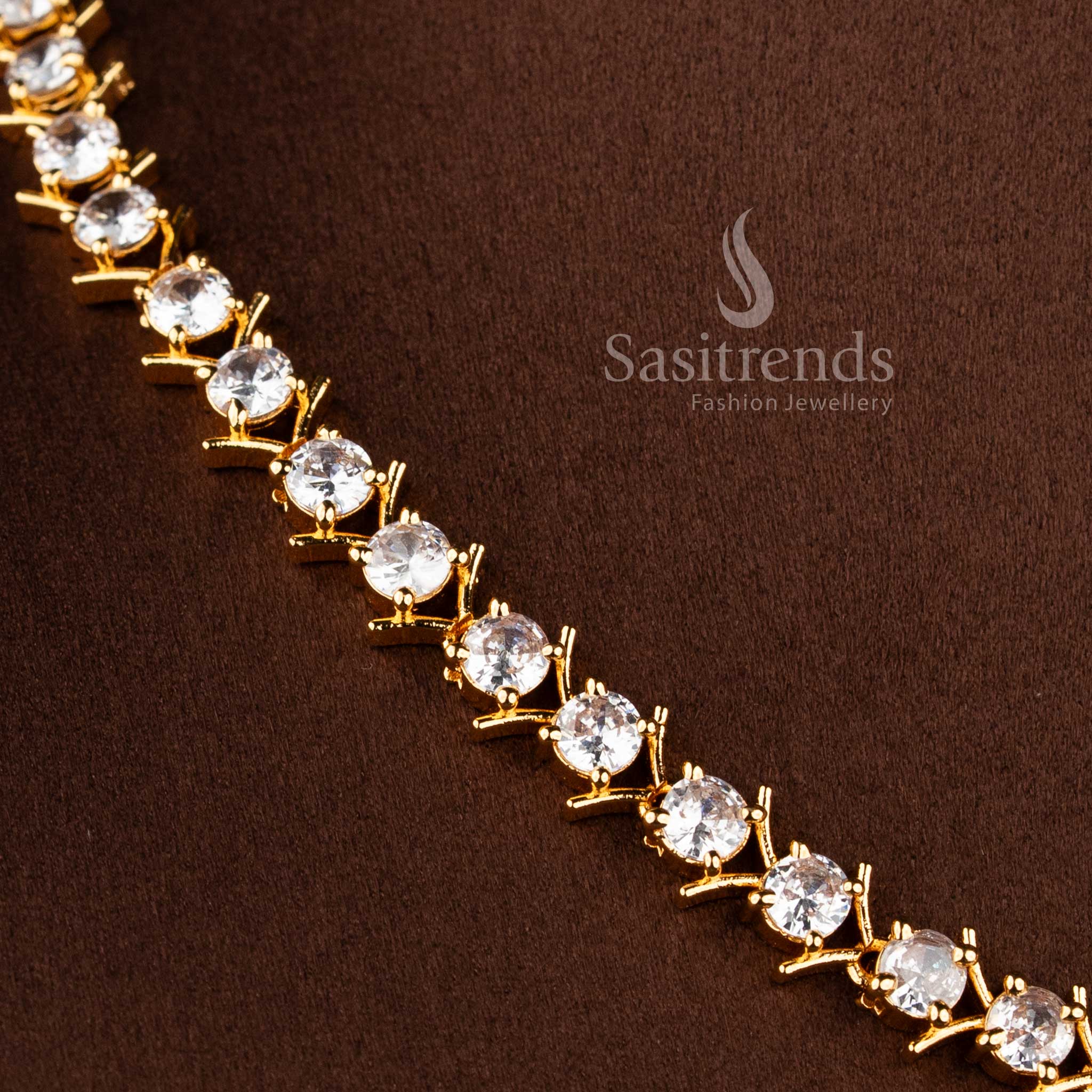 Elegant white stone short necklace jewellery set with sparkling AD stones for women.