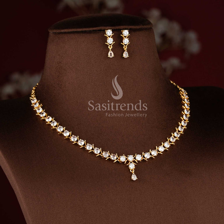 Elegant pavalam stone long necklace jewellery set with sparkling AD stones for women.