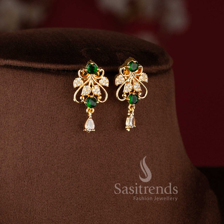 Traditional micro gold plated green stone necklace set with sparkling American Diamonds.