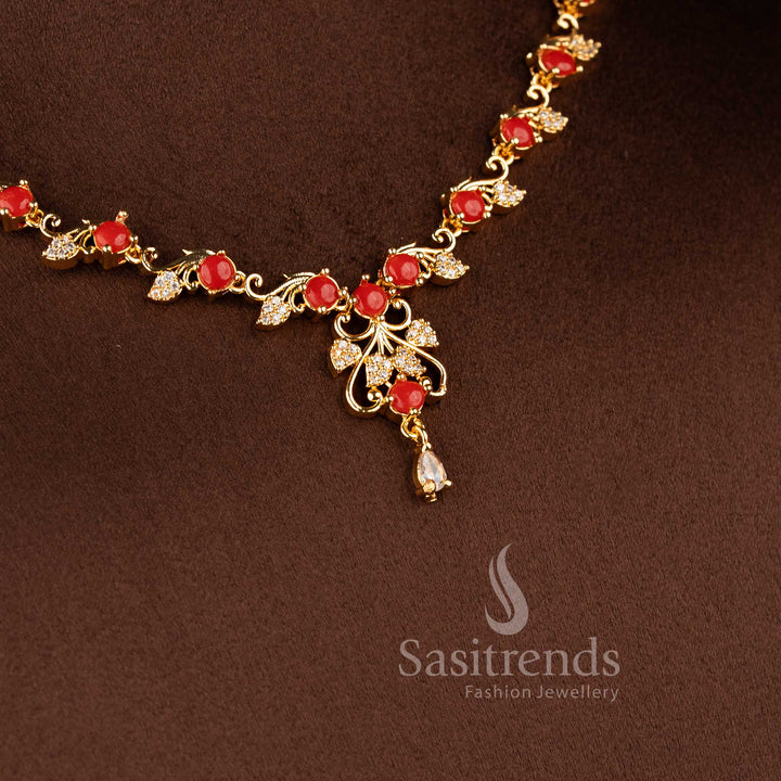 Royal Vine Floral American Diamond pavalam necklace set by Sasitrends.