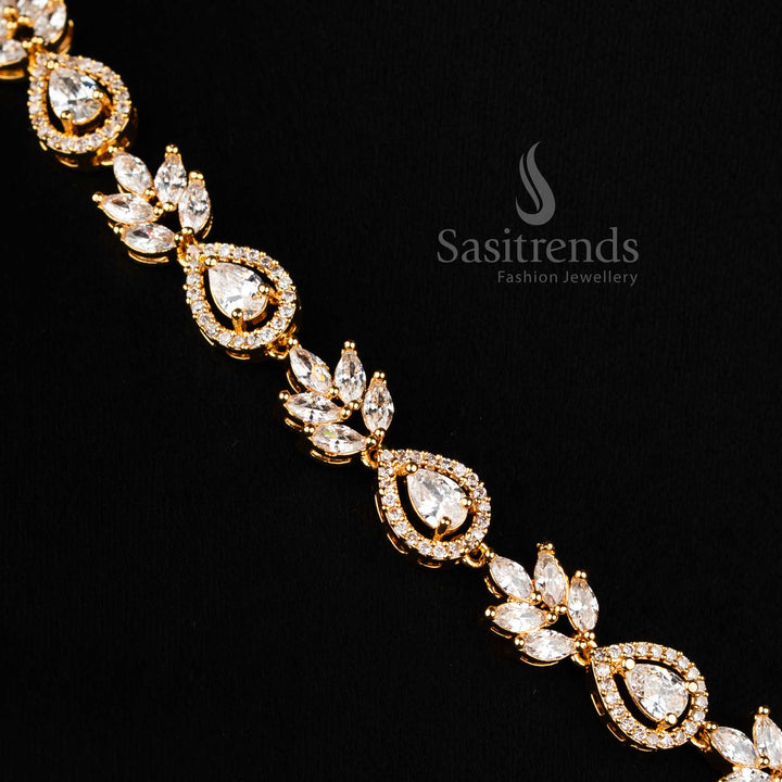 Guaranteed Lotus Petal Pattern Necklace with American Diamond Teardrop Centrepiece – sasitrends