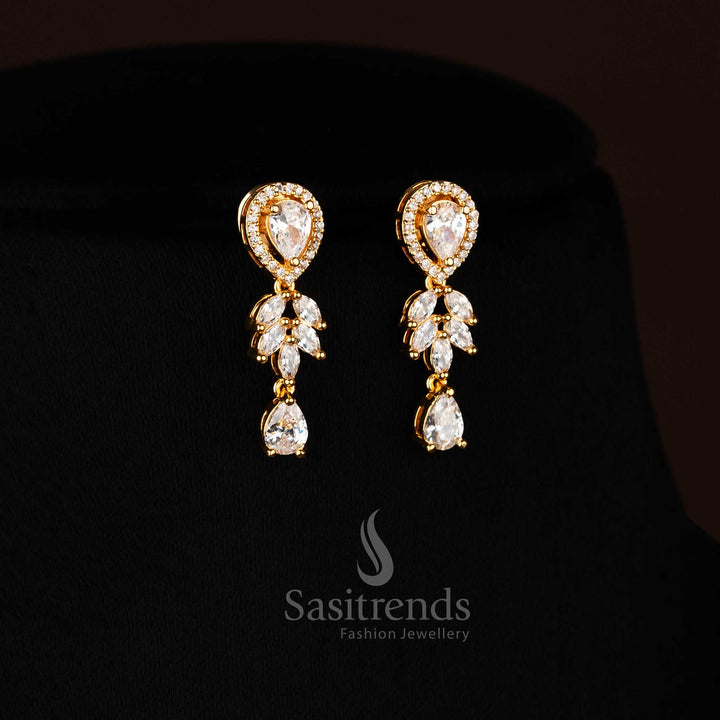 Micro Gold Plated American Diamond Lotus Petal Linked Teardrop Necklace Set – sasitrends