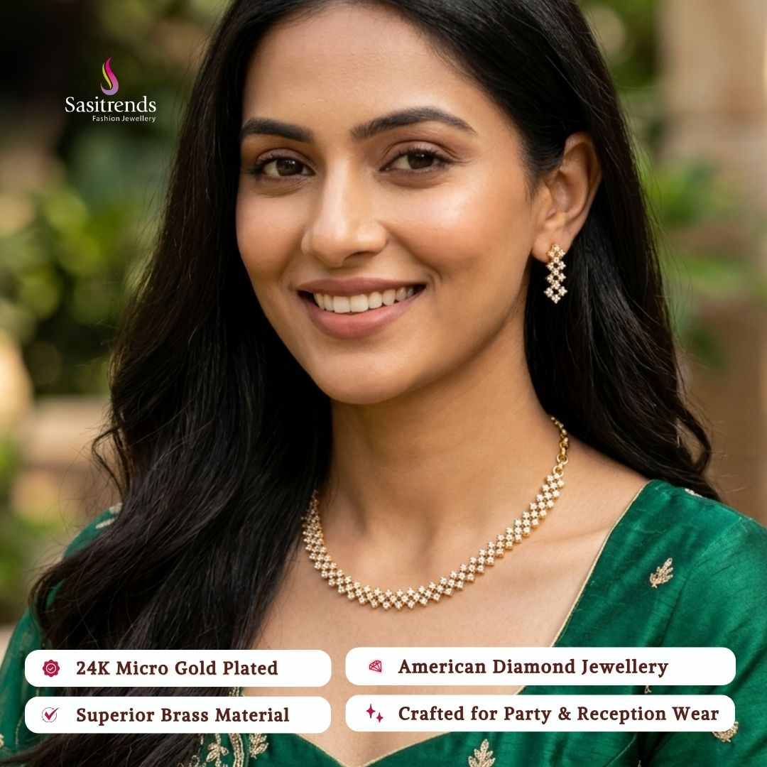 Engagement wear micro gold plated AD stone necklace set - Sasitrends