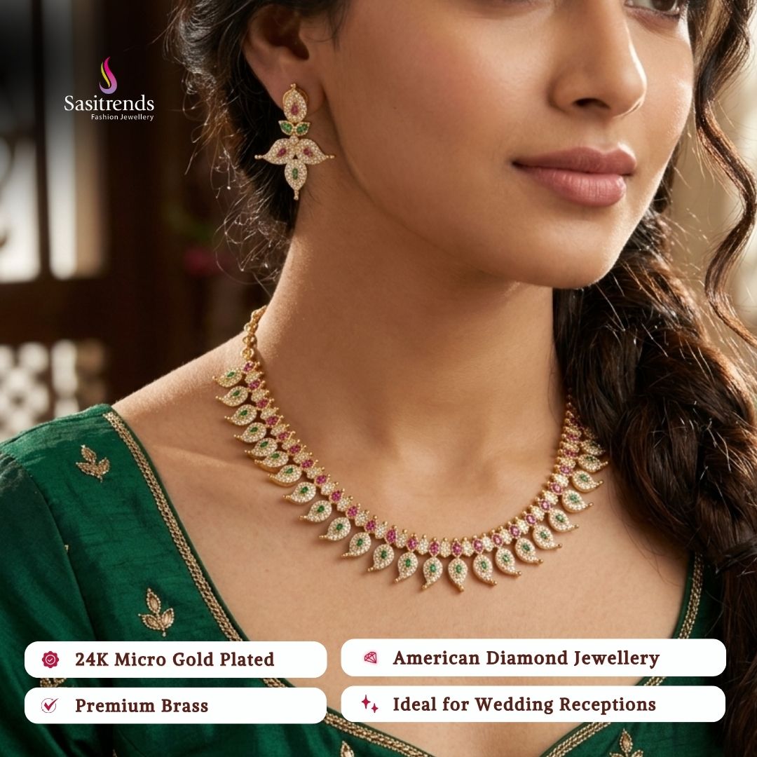 Engagement wear micro gold plated AD stone necklace set - Sasitrends