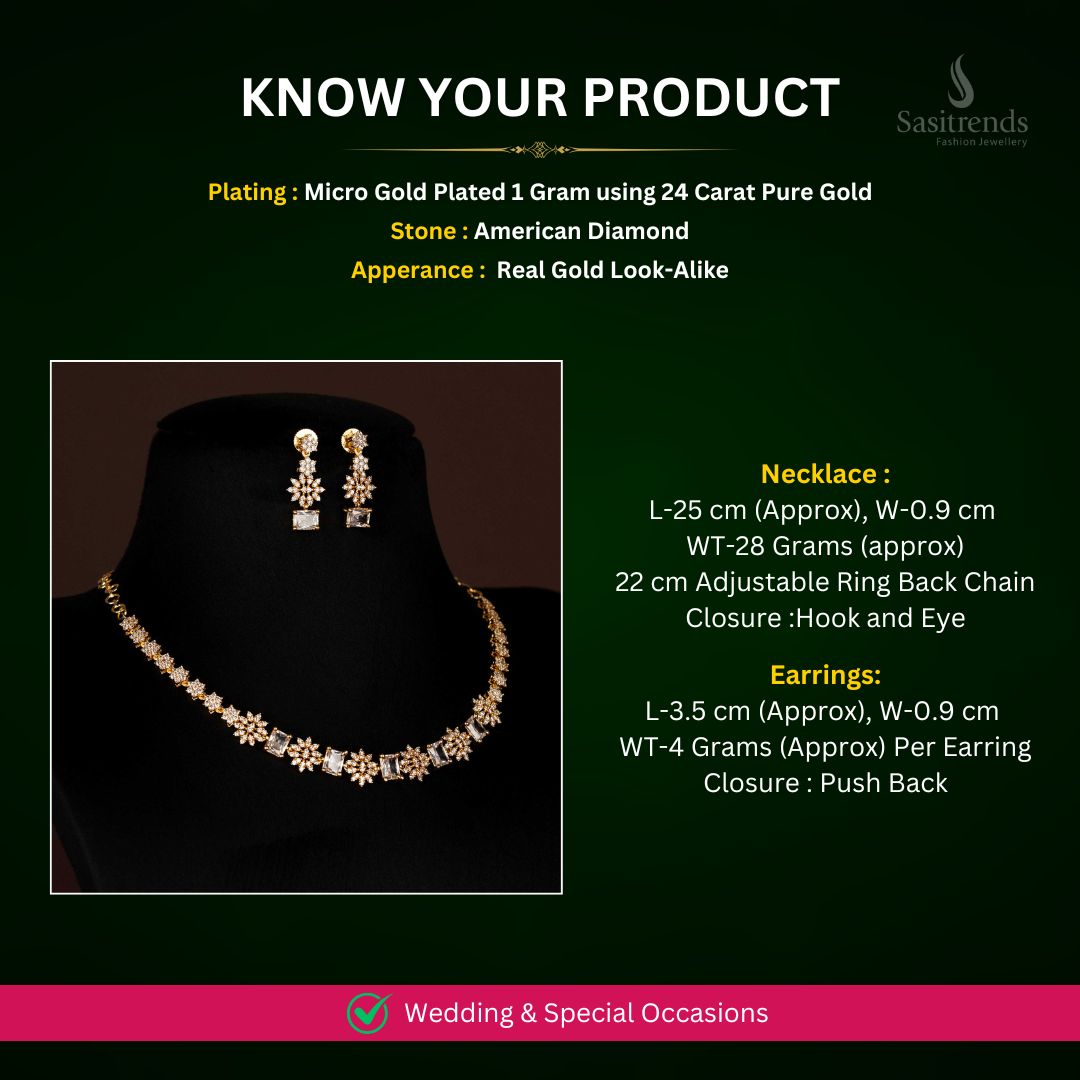 Micro gold plated AD Necklace jewellery set measurement Image - Sasitrends