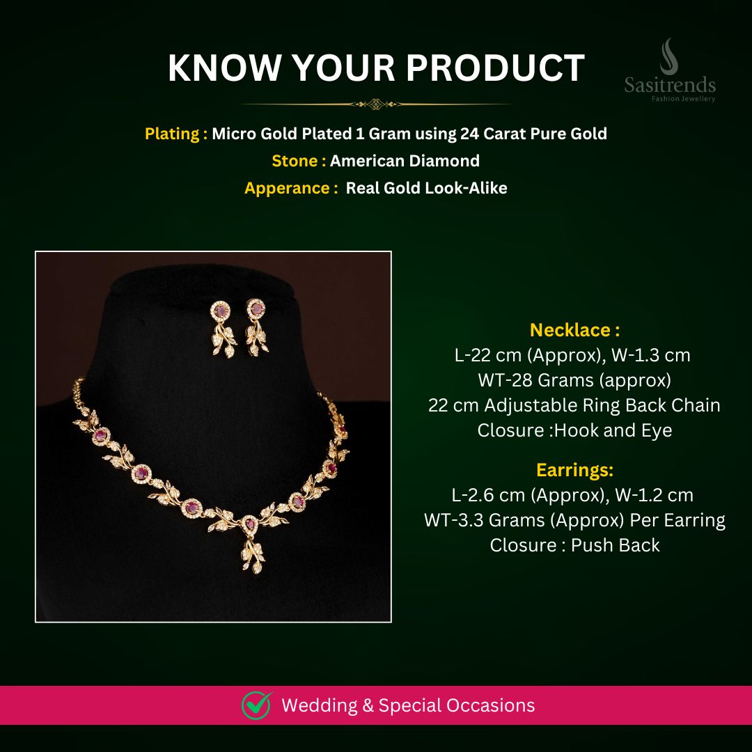 Micro gold plated AD Necklace jewellery set measurement Image - Sasitrends