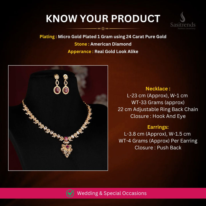 Micro Gold Plated AD Necklace Set Measurement Image - Sasitrends