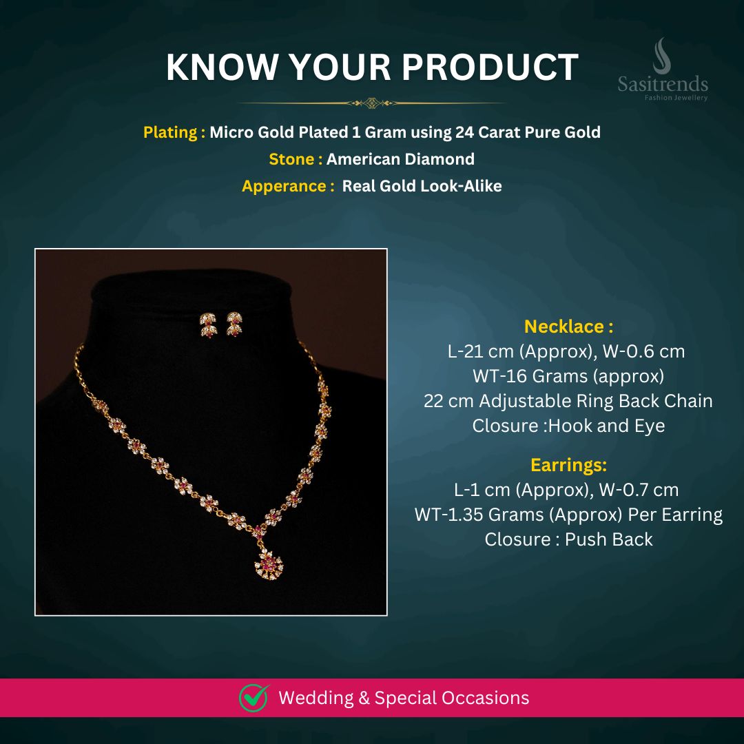 Micro gold plated AD Necklace jewellery set measurement Image - Sasitrends