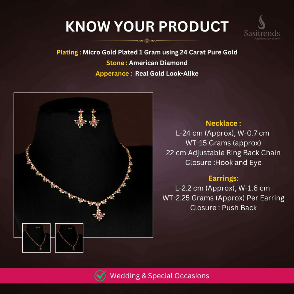 Micro gold plated AD Necklace jewellery set measurement Image - Sasitrends