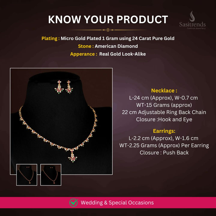 Micro gold plated AD Necklace jewellery set measurement Image - Sasitrends