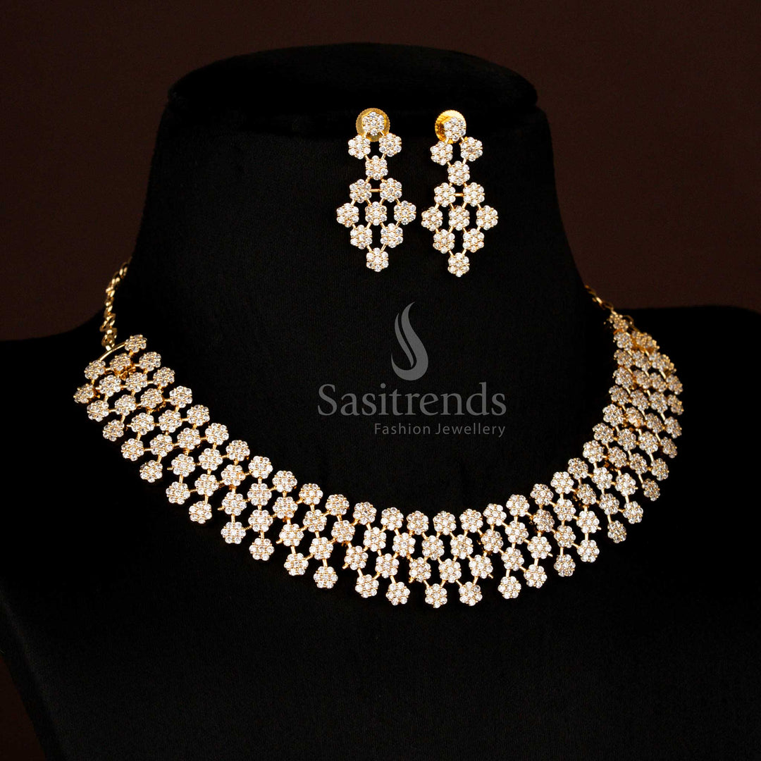 Grand Party Wear Guaranteed Gold Plated American Diamond Necklace Set for Festive Celebrations – Sasitrends