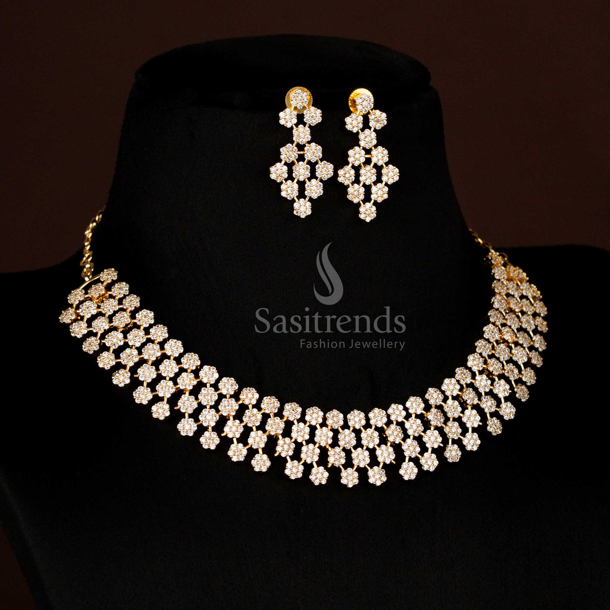 Grand Party Wear Guaranteed Gold Plated American Diamond Necklace Set for Festive Celebrations – Sasitrends