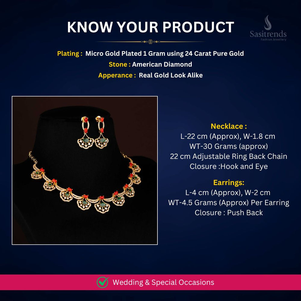 Micro Gold Plated AD necklace set measurement image - Sasitrends





