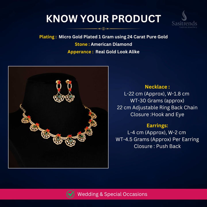 Micro Gold Plated AD necklace set measurement image - Sasitrends





