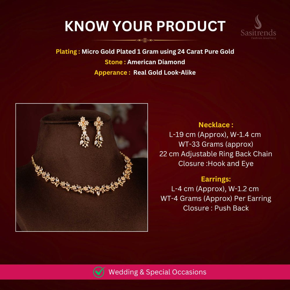 Micro Gold Plated AD Necklace Set Measurement Image - Sasitrends