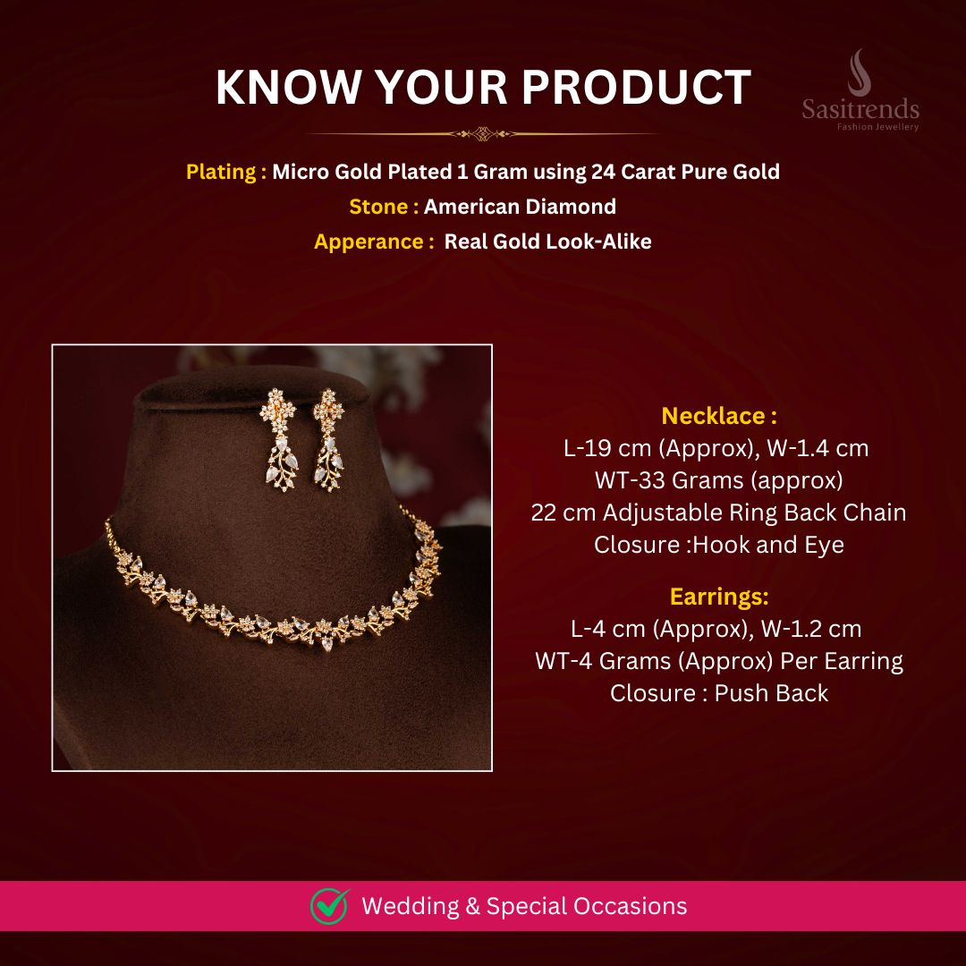 Micro Gold Plated AD Necklace Set Measurement Image - Sasitrends