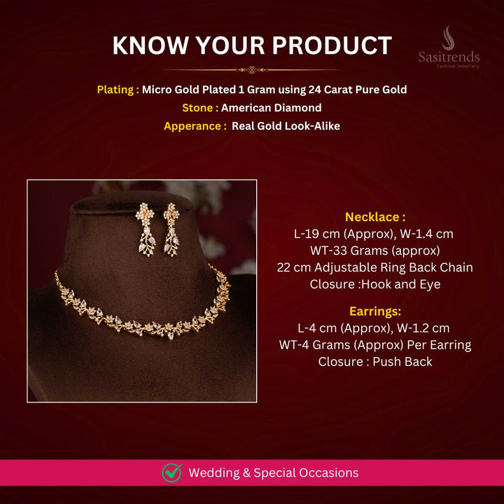 Micro Gold Plated AD Necklace Set Measurement Image - Sasitrends