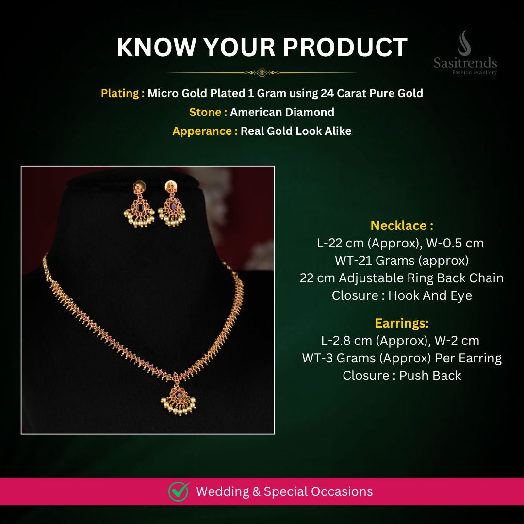 Micro Gold Plated AD Necklace Set Measurement Image - Sasitrends