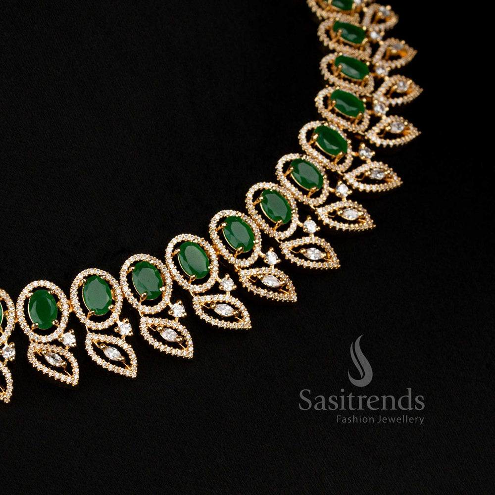 Grand Micro Gold Plated Oval Stone Party Wear Necklace with Matching Earrings – Sasitrends
