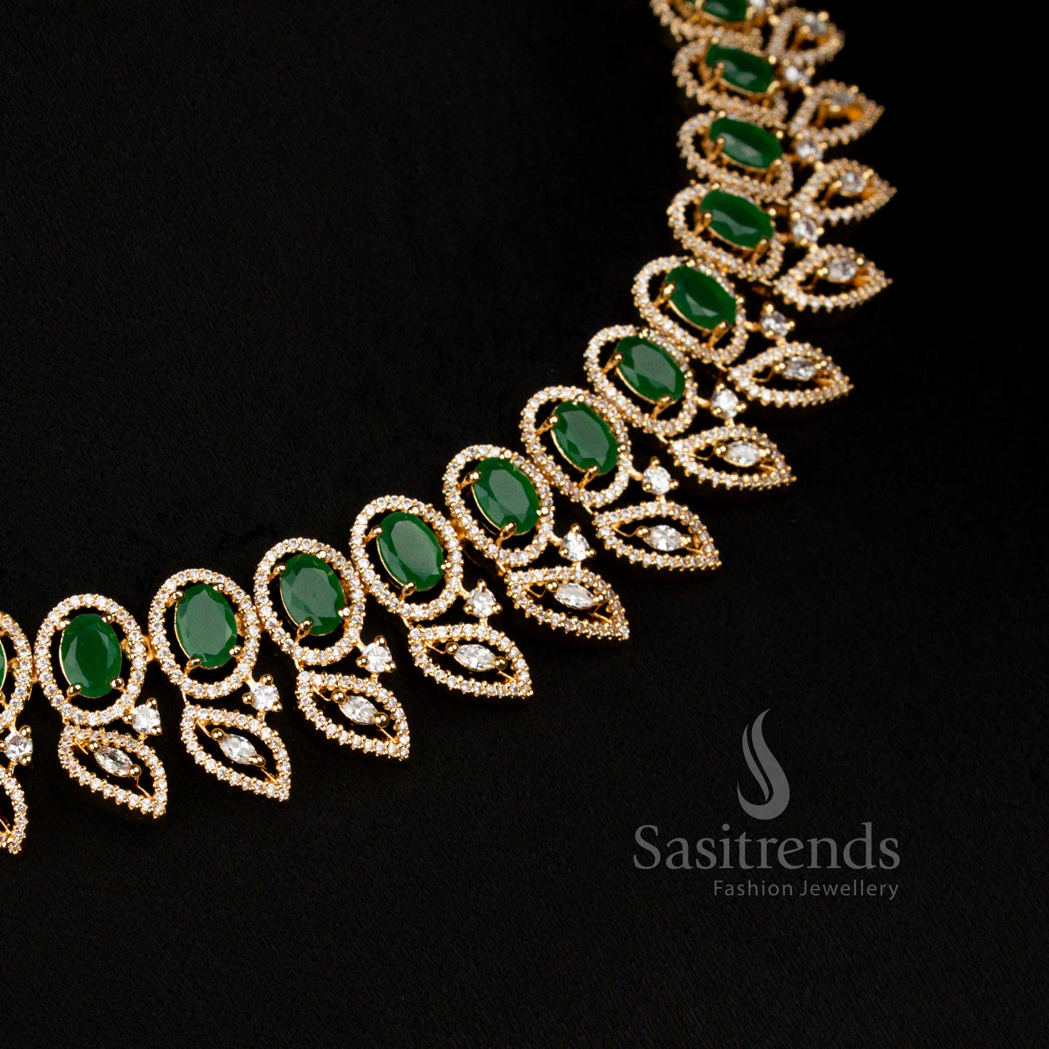 Grand Micro Gold Plated Oval Stone Party Wear Necklace with Matching Earrings – Sasitrends