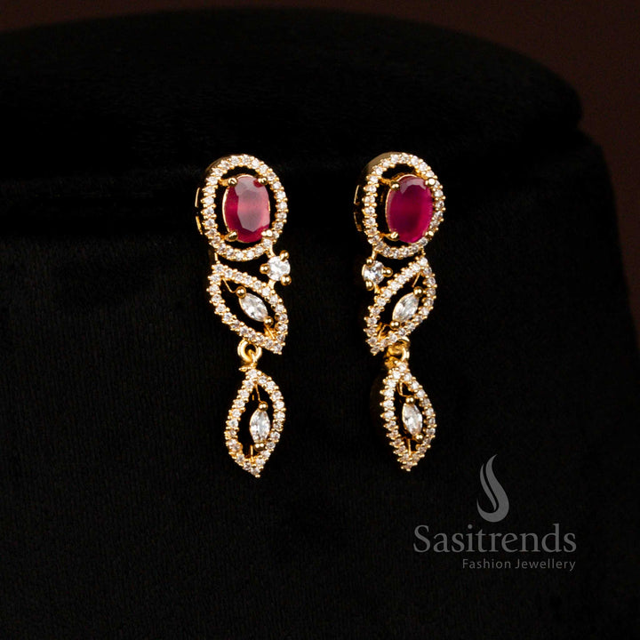 Elegant American Diamond Oval Stone Necklace Jewellery Set with Golden Shine – Sasitrends