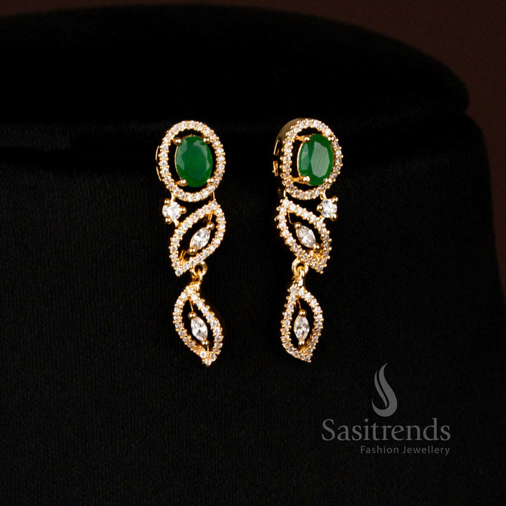 Elegant American Diamond Oval Stone Necklace Jewellery Set with Golden Shine – Sasitrends