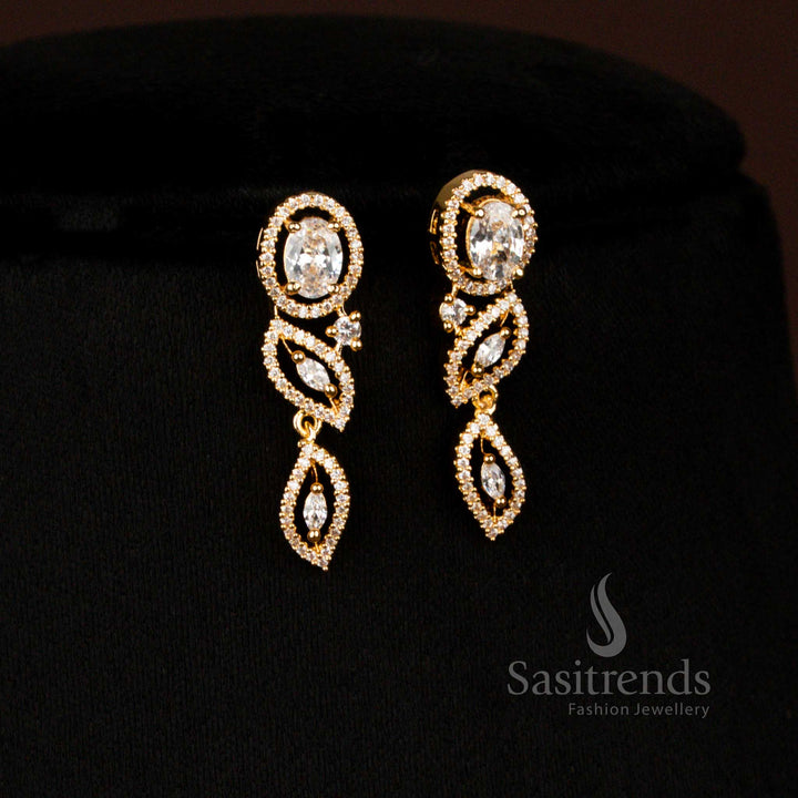 Elegant American Diamond Oval White Stone Necklace Jewellery Set with Golden Shine – Sasitrends
