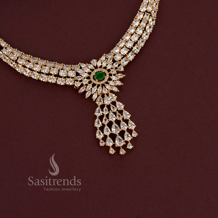 One Gram 24K Micro Gold Plated American Diamond necklace set for wedding and reception wear - Sasitrends