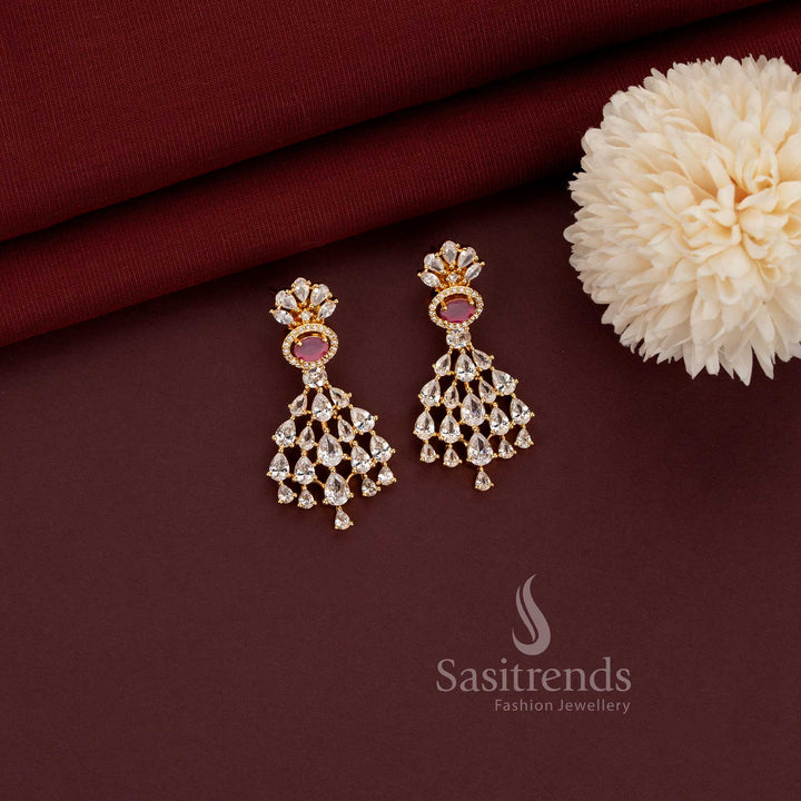 Grand party wear diamond-look necklace and matching earrings for women - Sasitrends