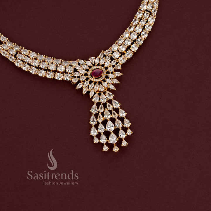 Luxurious layered American Diamond bridal jewellery set with Micro Gold finish - Sasitrends