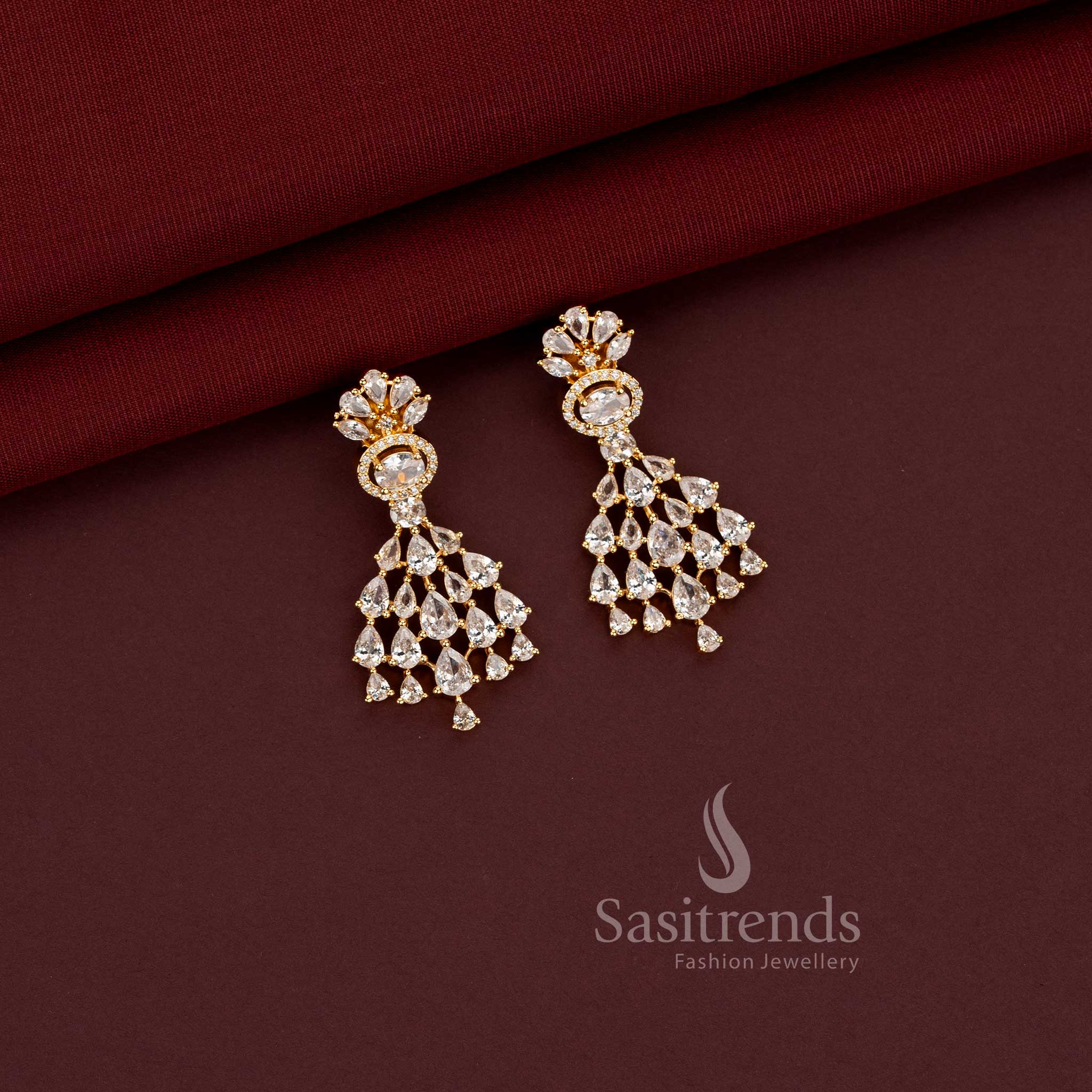 Luxurious layered American Diamond bridal jewellery set with Micro Gold finish - Sasitrends