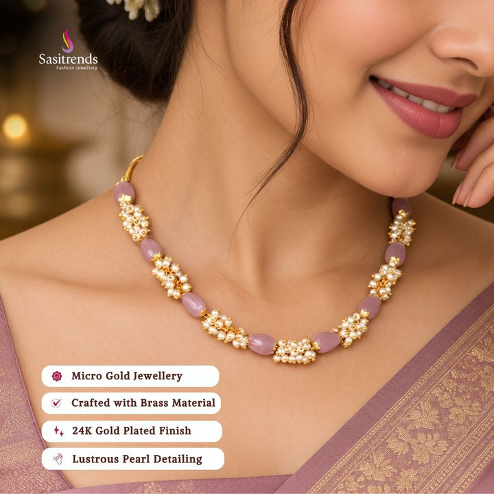 Real gold look guaranteed 24k micro gold plated pearl necklace set - Sasitrends