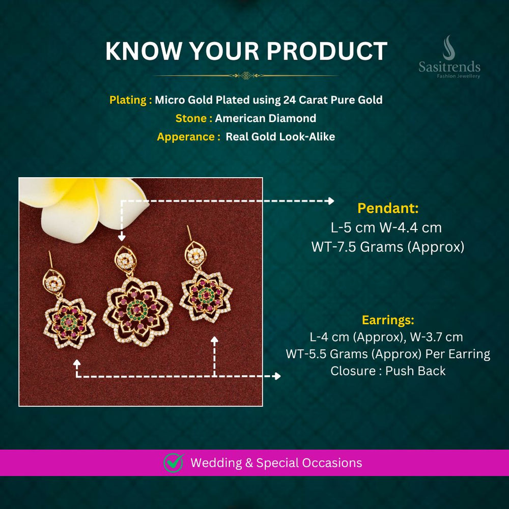 Micro Gold Plated AD pendant set measurement image - Sasitrends