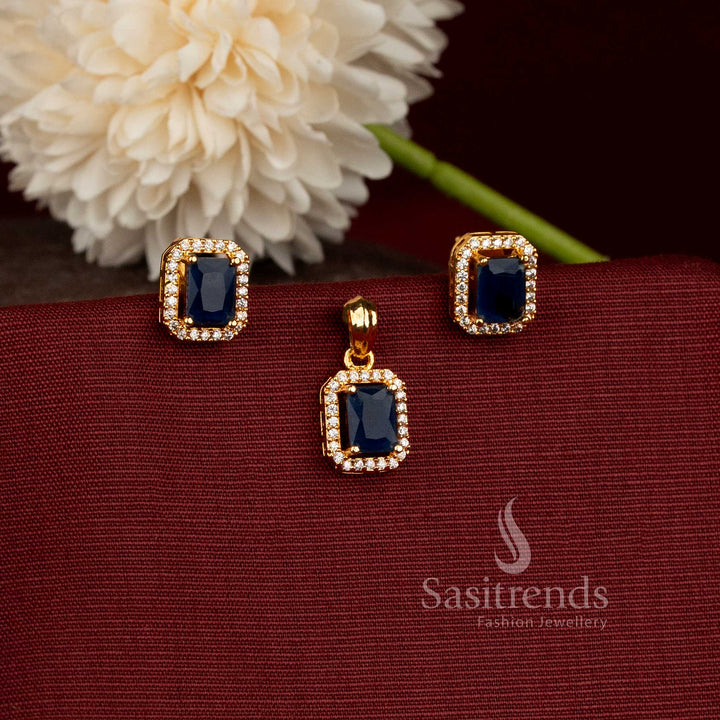  Stunning Micro Gold Plated Geometric Pendant with Matching American Diamond Earrings - Sasitrends