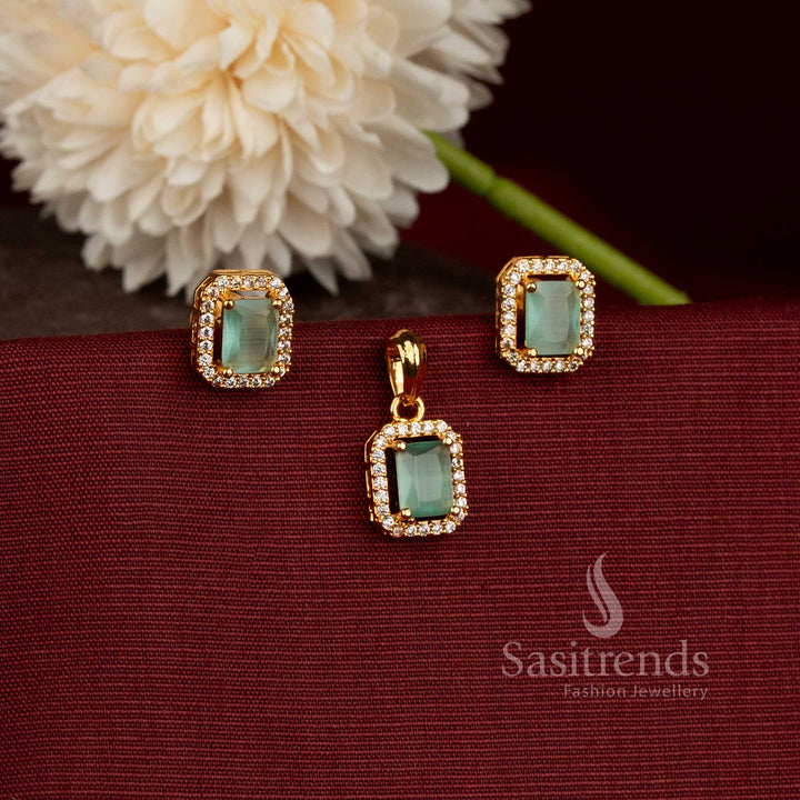  Stunning Micro Gold Plated Geometric Pendant with Matching American Diamond Earrings - Sasitrends