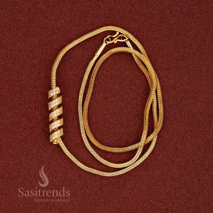 24 Carat Micro Gold Plated Mugappu chain featuring red, green, and white AD stones – Sasitrends