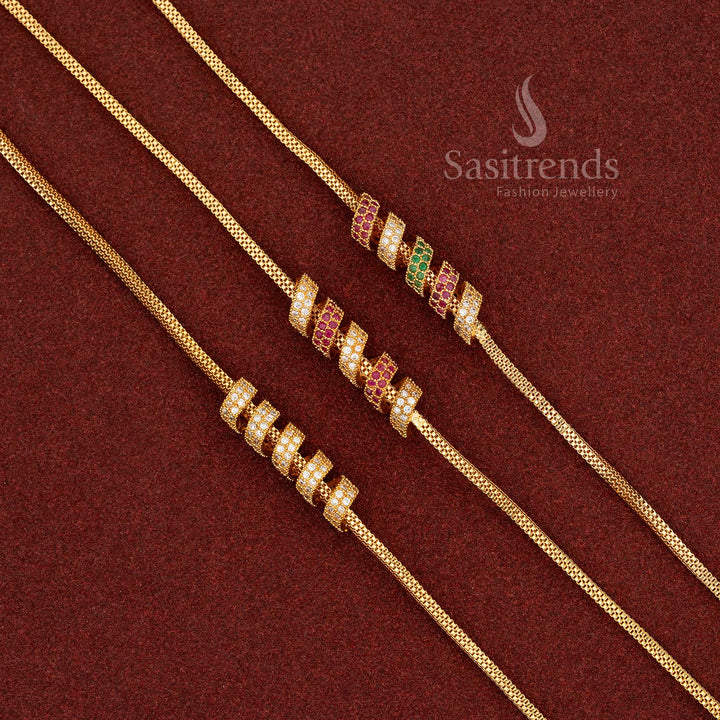 24 Carat Micro Gold Plated Mugappu chain featuring red, green, and white AD stones – Sasitrends