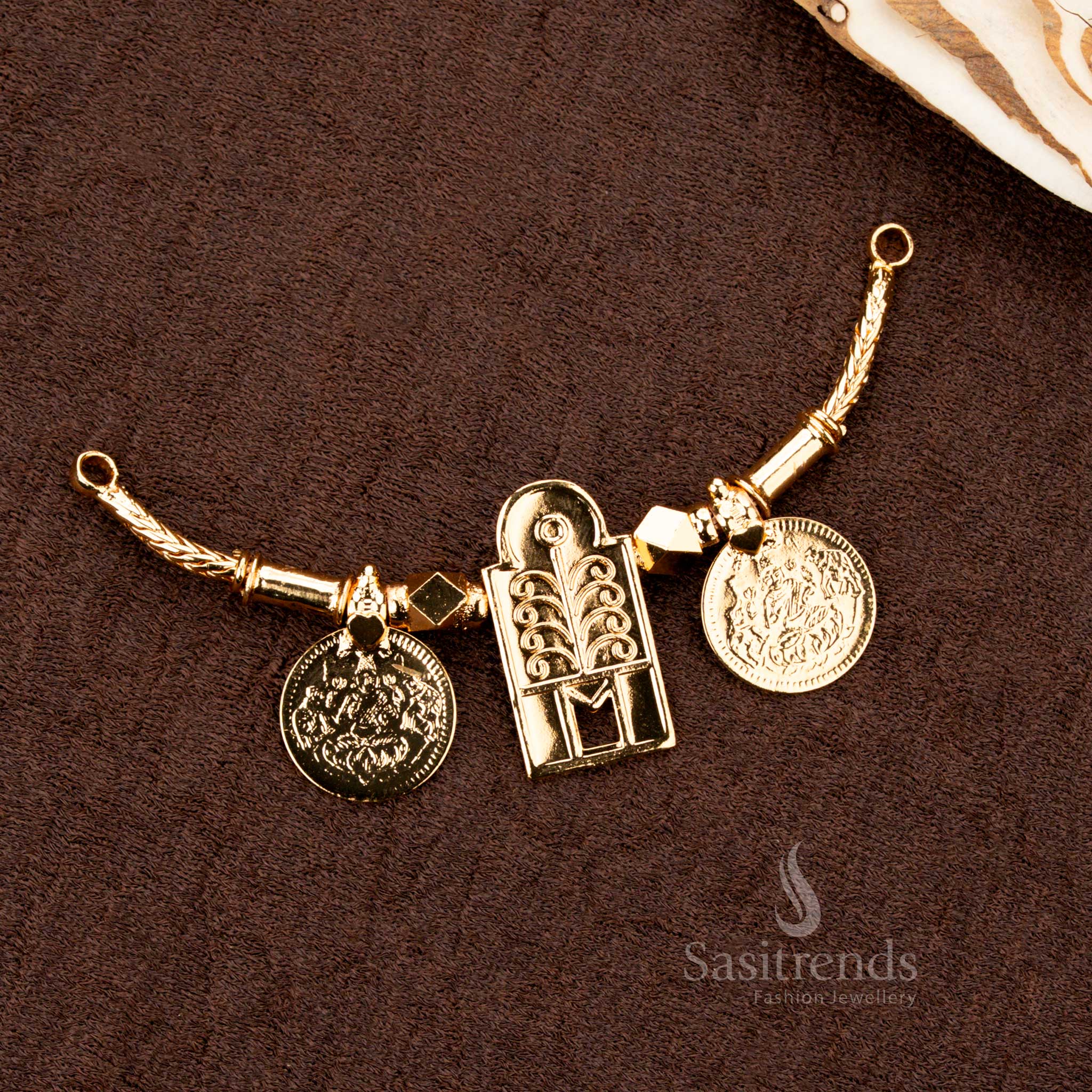 One Gram Gold Plated Lakshmi Tulsi Tali Pendant - Sasitrends