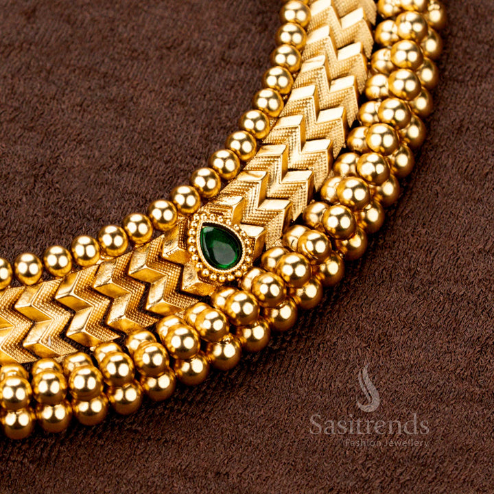 Traditional Necklace Set with Green Stone Accent and Matching Jhumka Earrings - Sasitrends
