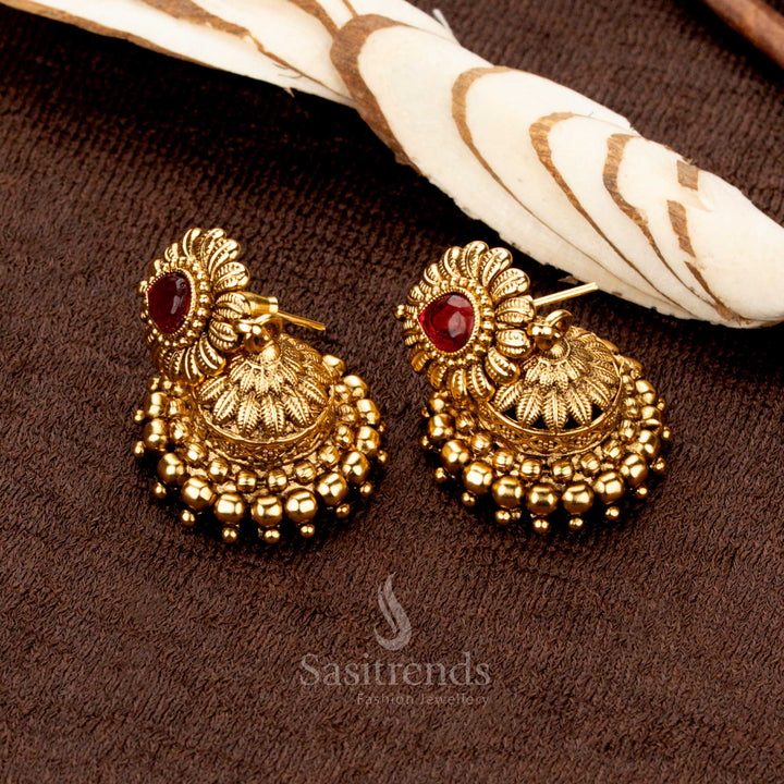 Textured Antique Gold Designer Necklace Set for Saree and Festive Wear - Sasitrends