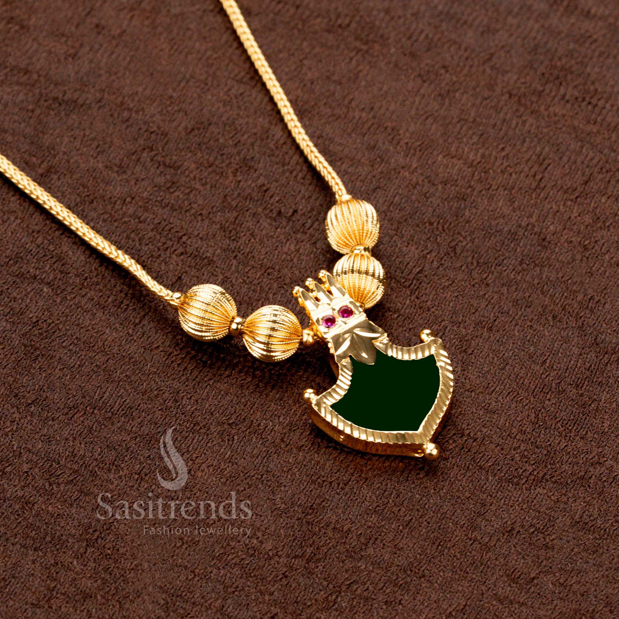One gram gold plated chain with golden ball detailing and AD-studded crown Palakka pendant – Sasitrends