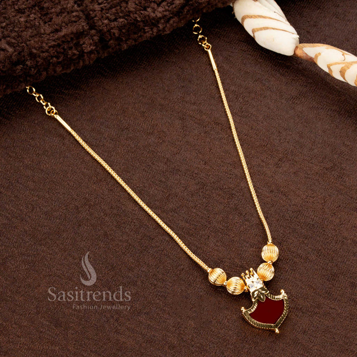 Gorgeous Micro Gold Plated Kerala Palakka Pendant Necklace with Golden Balls and two prominent AD stones  – Traditional One Gram Chain - Sasitrends