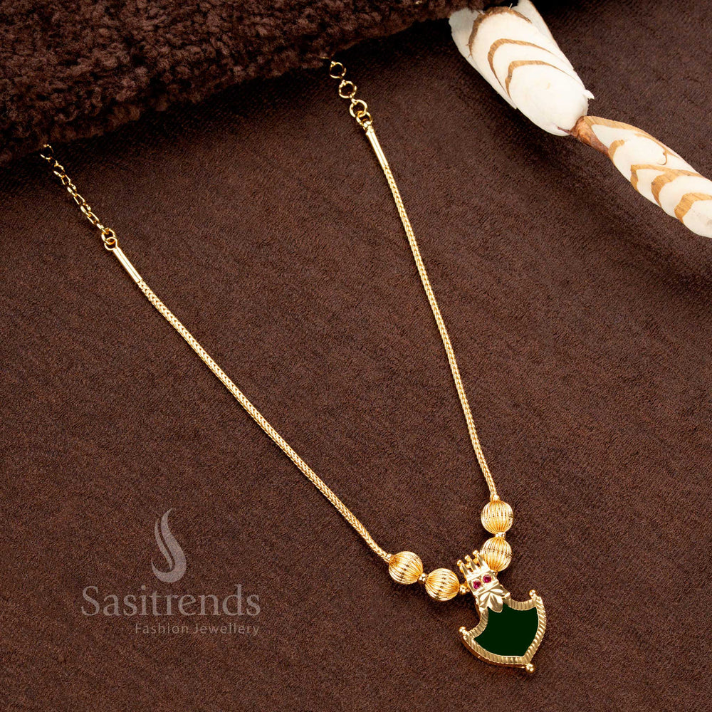 Micro Gold Plated Palakka Pendant Necklace with double-head AD crown and traditional golden beads – Sasitrends
