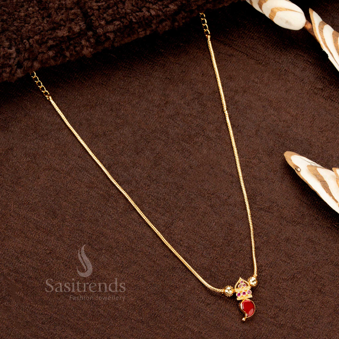 Heritage Red Palakka One Gram Necklace with Temple-Inspired Mango Pendant, Micro Gold Polish and Side Beads – Rich Traditional South Indian Jewellery - Sasitrends