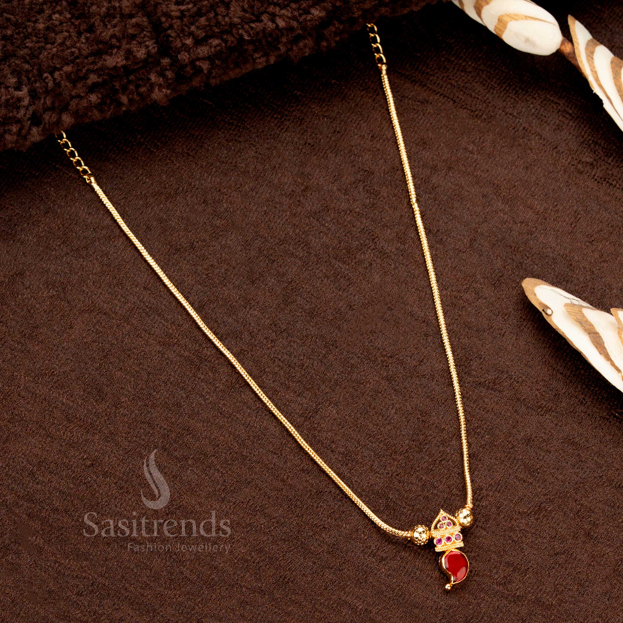 Heritage Red Palakka One Gram Necklace with Temple-Inspired Mango Pendant, Micro Gold Polish and Side Beads – Rich Traditional South Indian Jewellery - Sasitrends