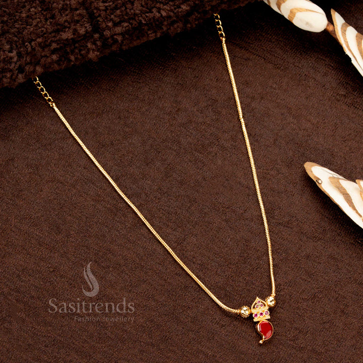 Elegant Micro Gold Plated Palakka Mango Pendant Necklace with Side Balls and AD Stones – Traditional One Gram Kerala Design - Sasitrends