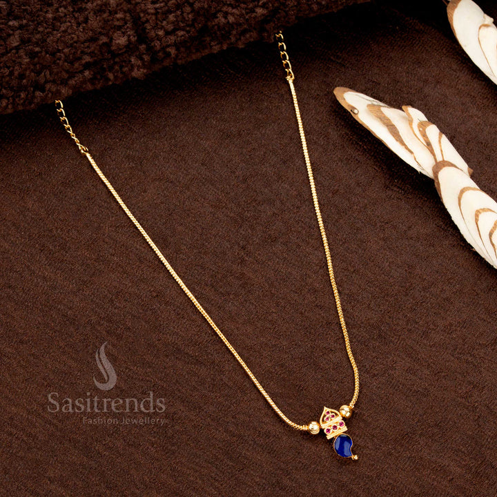 Blue Palakka Mango Pendant Necklace with Shiny AD Stones, Graceful Side Balls and One Gram Micro Gold Finish – Traditional Kerala Jewellery Piece - Sasitrends