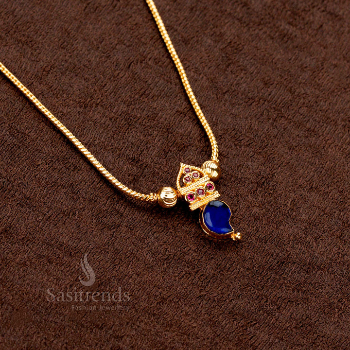 Vibrant Blue Palakka Necklace Set with Side Balls, Glossy Micro Gold Layering and Classic Kerala Craftsmanship – Ethnic Jewellery Charm - Sasitrends