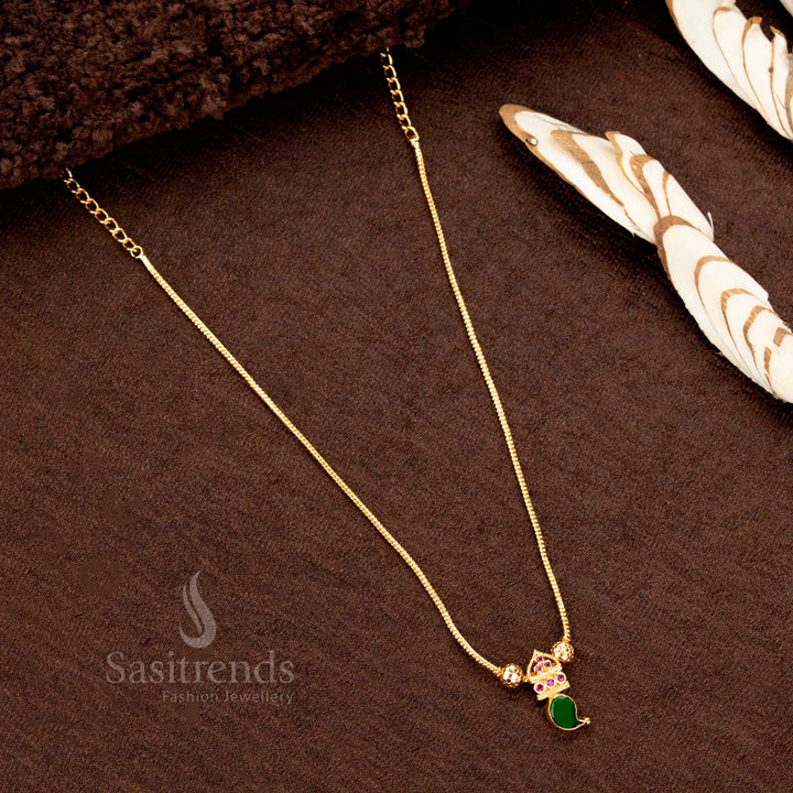Green Palakka Mango Pendant Necklace with Sparkling AD Stones and Delicate Side Balls – Micro Gold Plated One Gram Kerala Traditional Jewellery - Sasitrends