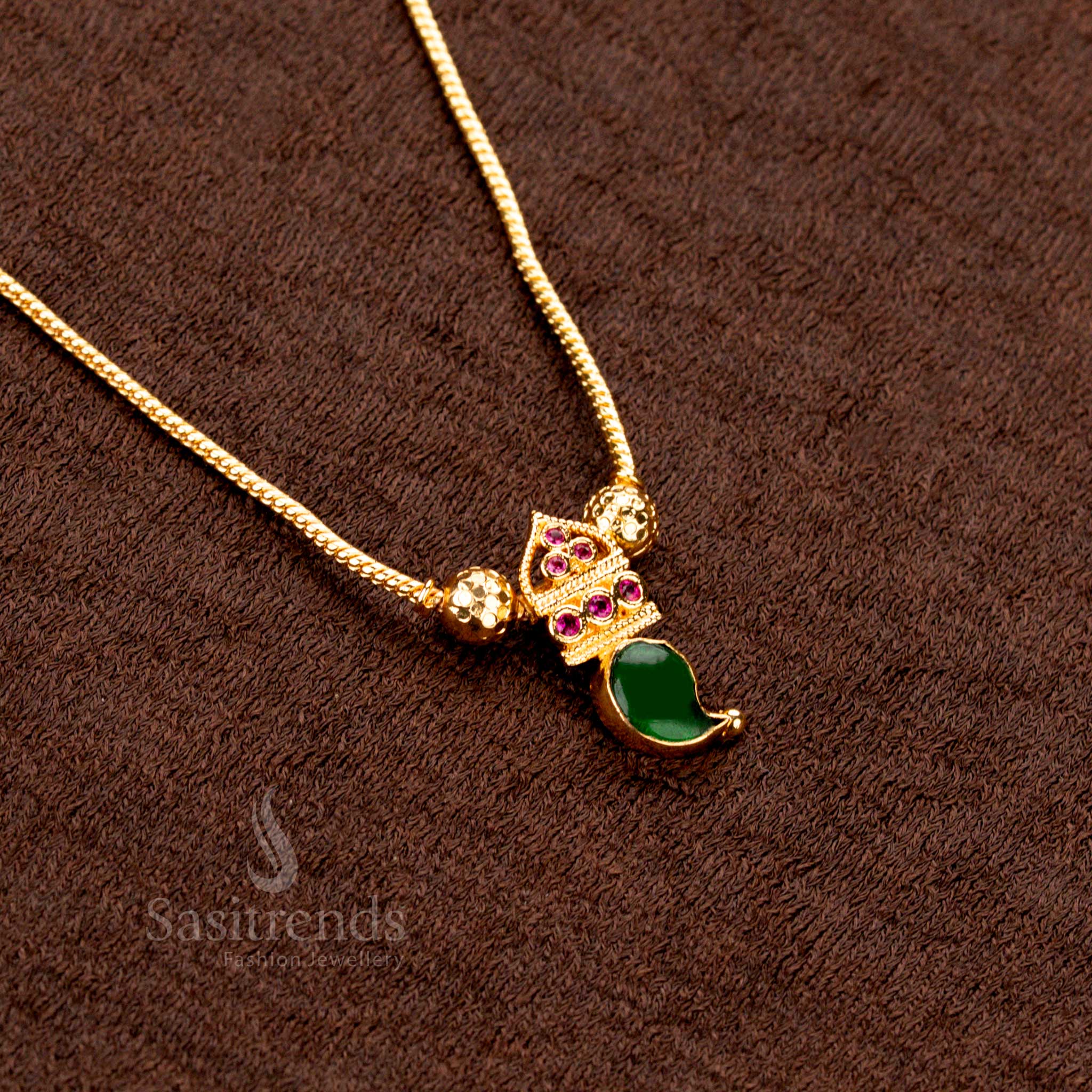 Graceful Green Palakka Necklace with Radiant Mango Pendant, One Gram Gold Polish and Temple Style Detailing – Authentic Kerala Jewellery Craft - Sasitrends